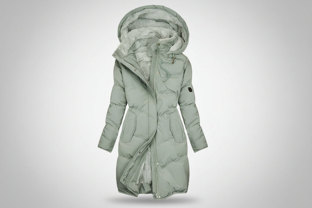 Lugane - Damen Wintermantel mit Kapuze und Kunstpelz, lang